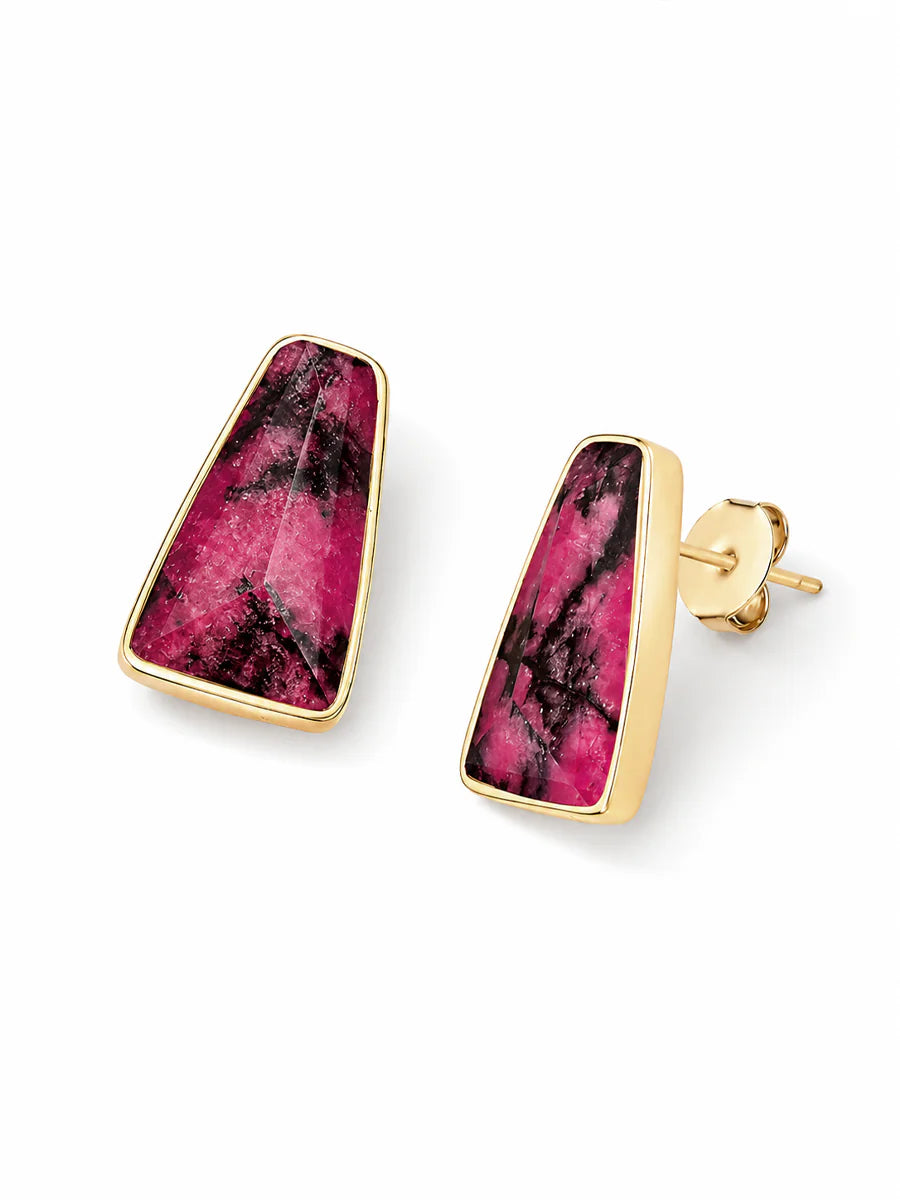 Conjunto com Rodonita Natural em Ouro