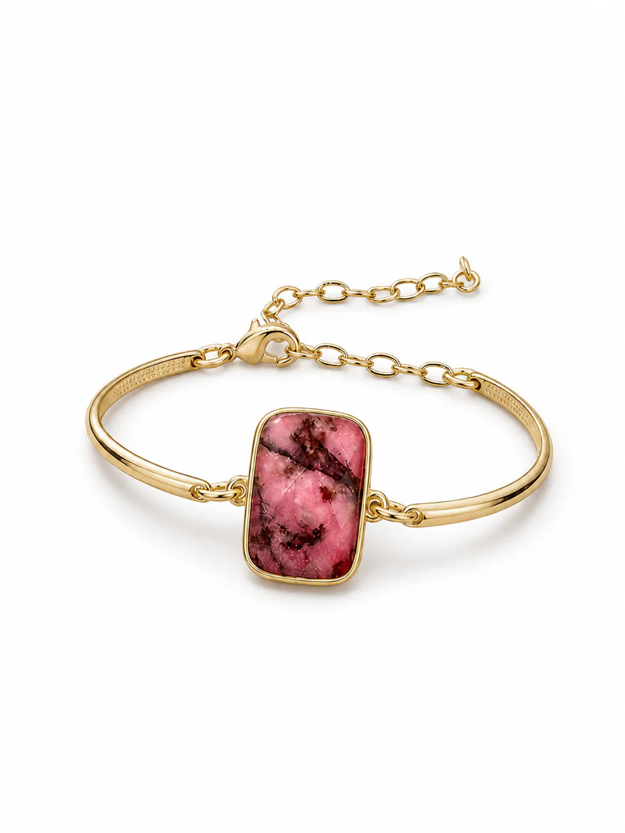 Pulseira com Rodonita Natural em Ouro