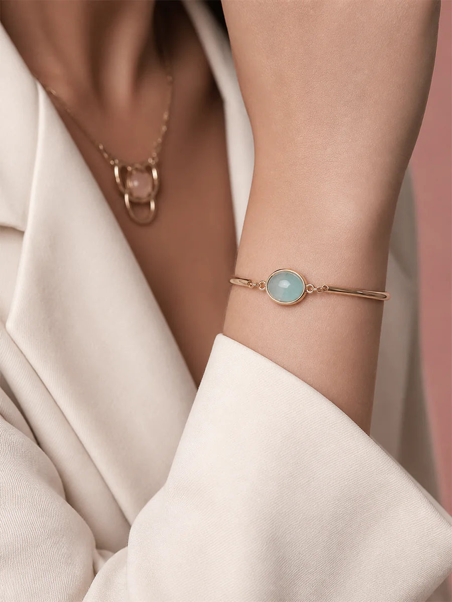 Pulseira com Ágata Azul Natural em Ouro