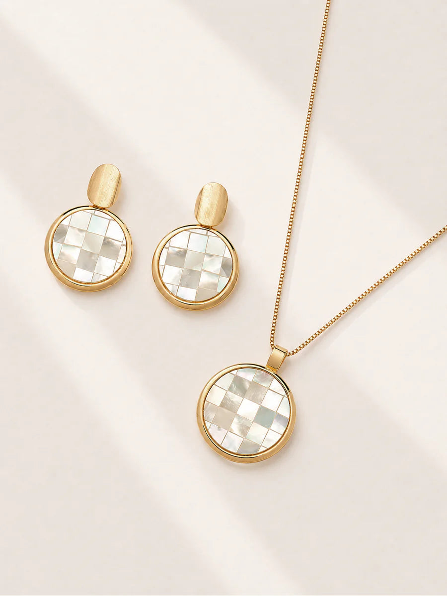Conjunto com Madrepérola Mosaico em Ouro