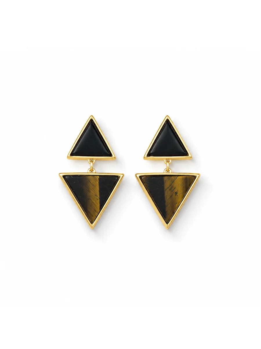 Brinco Triangular com Pedras Naturais em Ouro