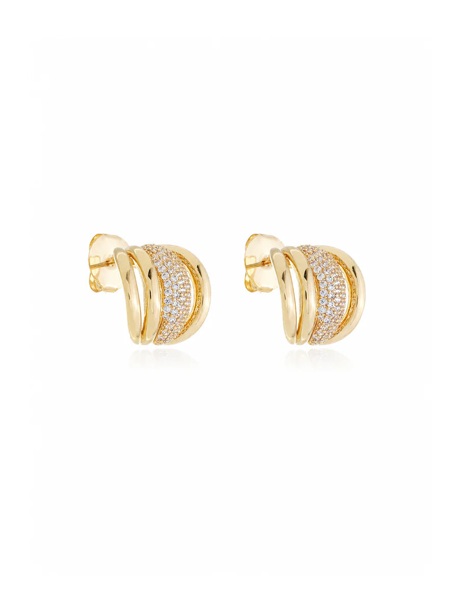 Brinco Meia Argola Cravejada em Ouro