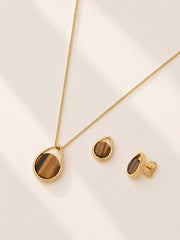 Conjunto Gota Olho de Tigre Natural em Ouro