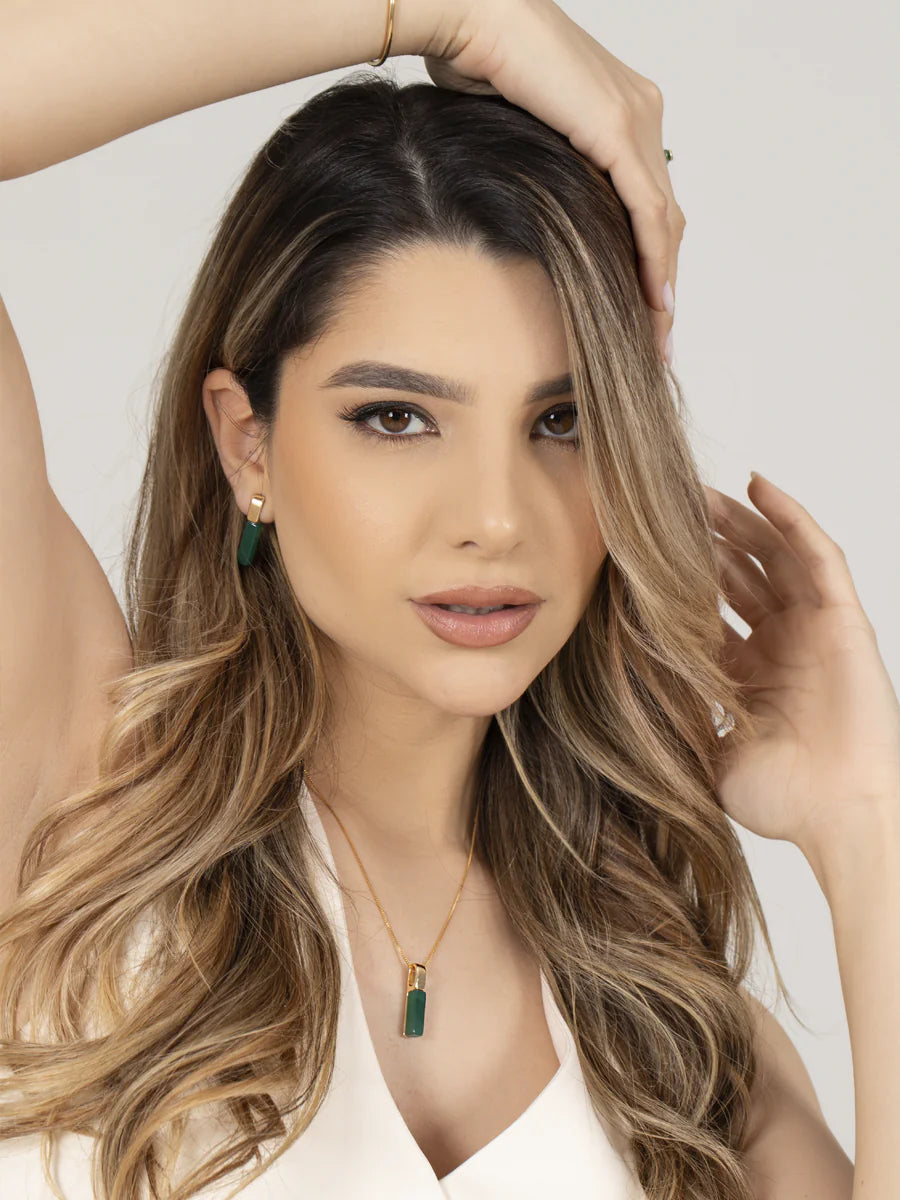 Conjunto com Ágata Verde Natural em Ouro