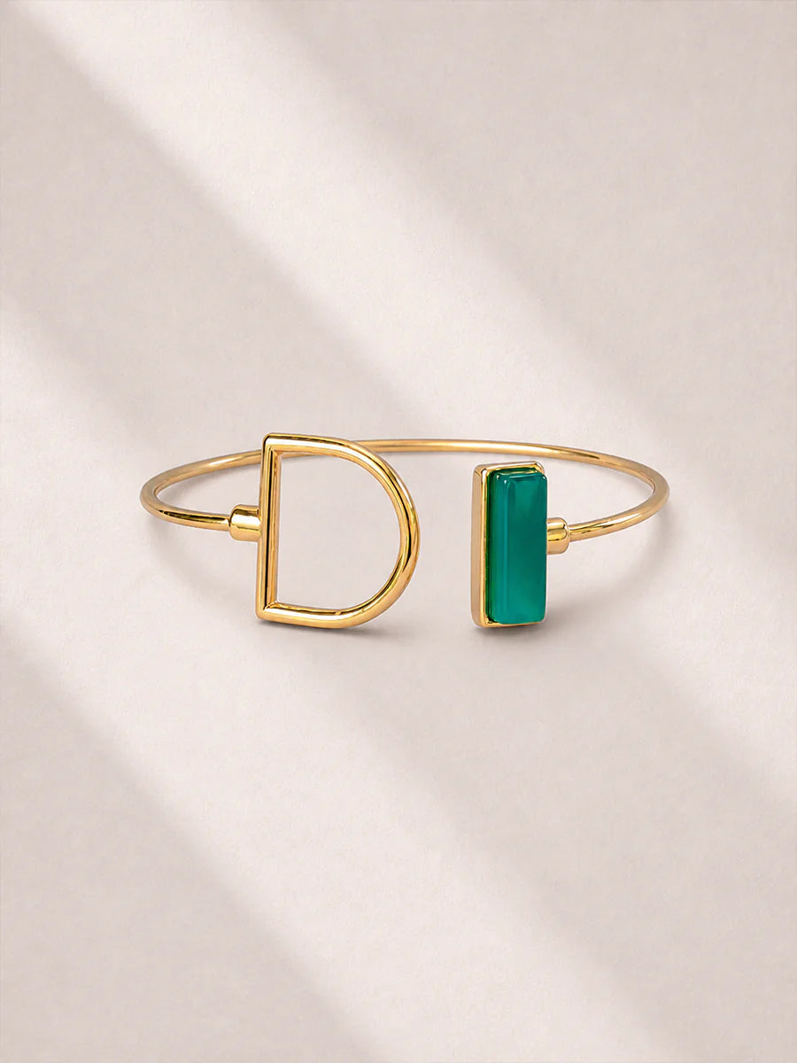 Pulseira com Ágata Verde Natural em Ouro