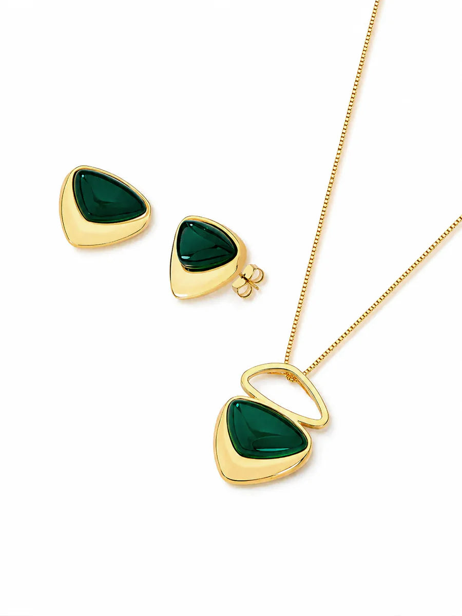 Conjunto com Ágata Verde Natural em Ouro