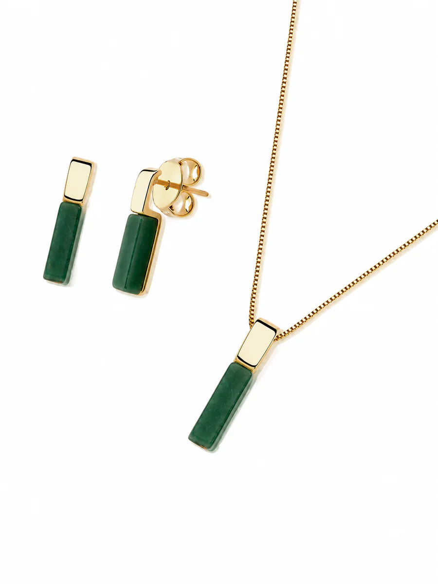 Conjunto com Ágata Verde Natural em Ouro