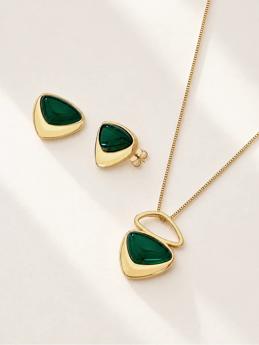 Conjunto com Ágata Verde Natural em Ouro