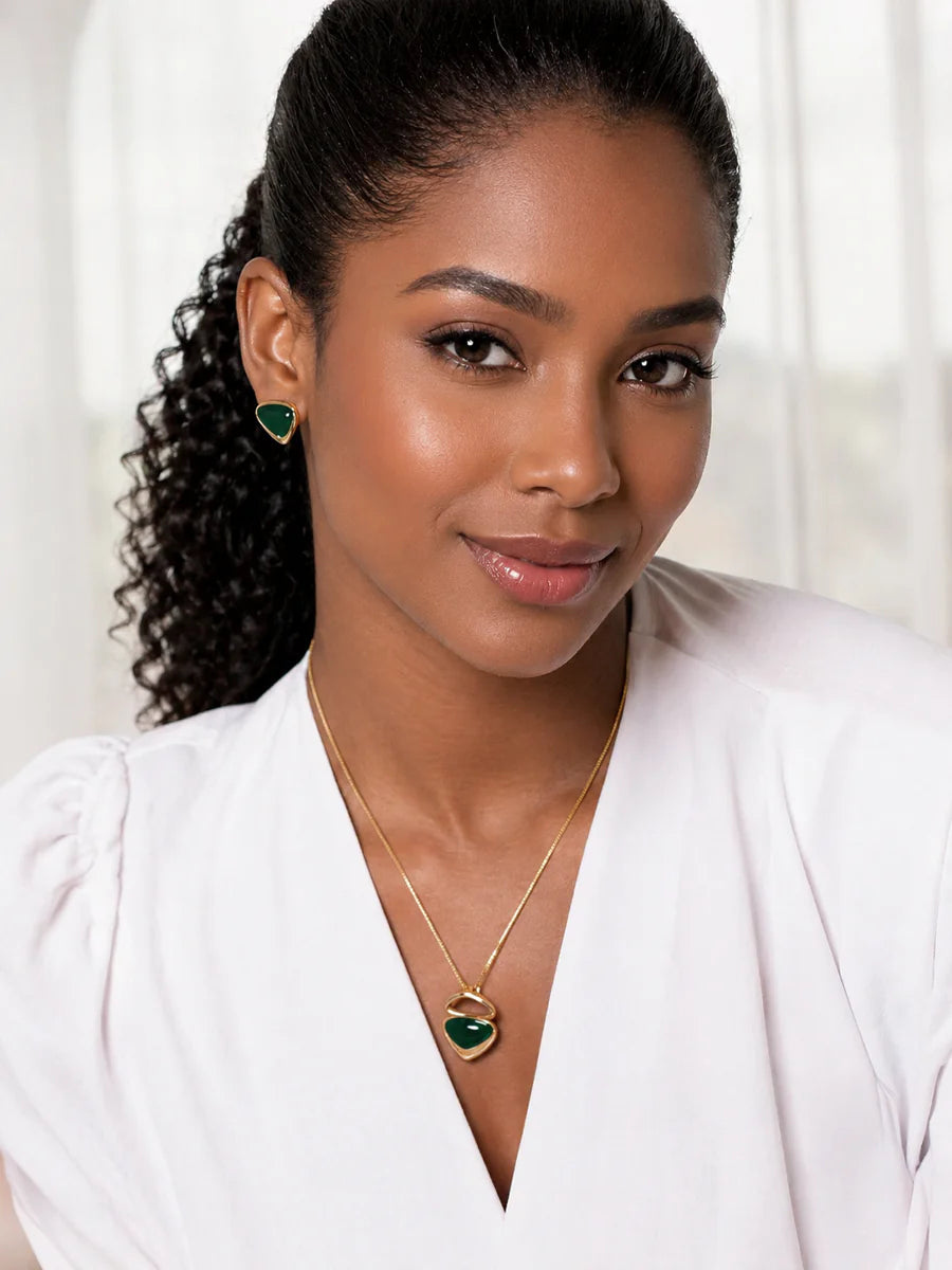Conjunto com Ágata Verde Natural em Ouro