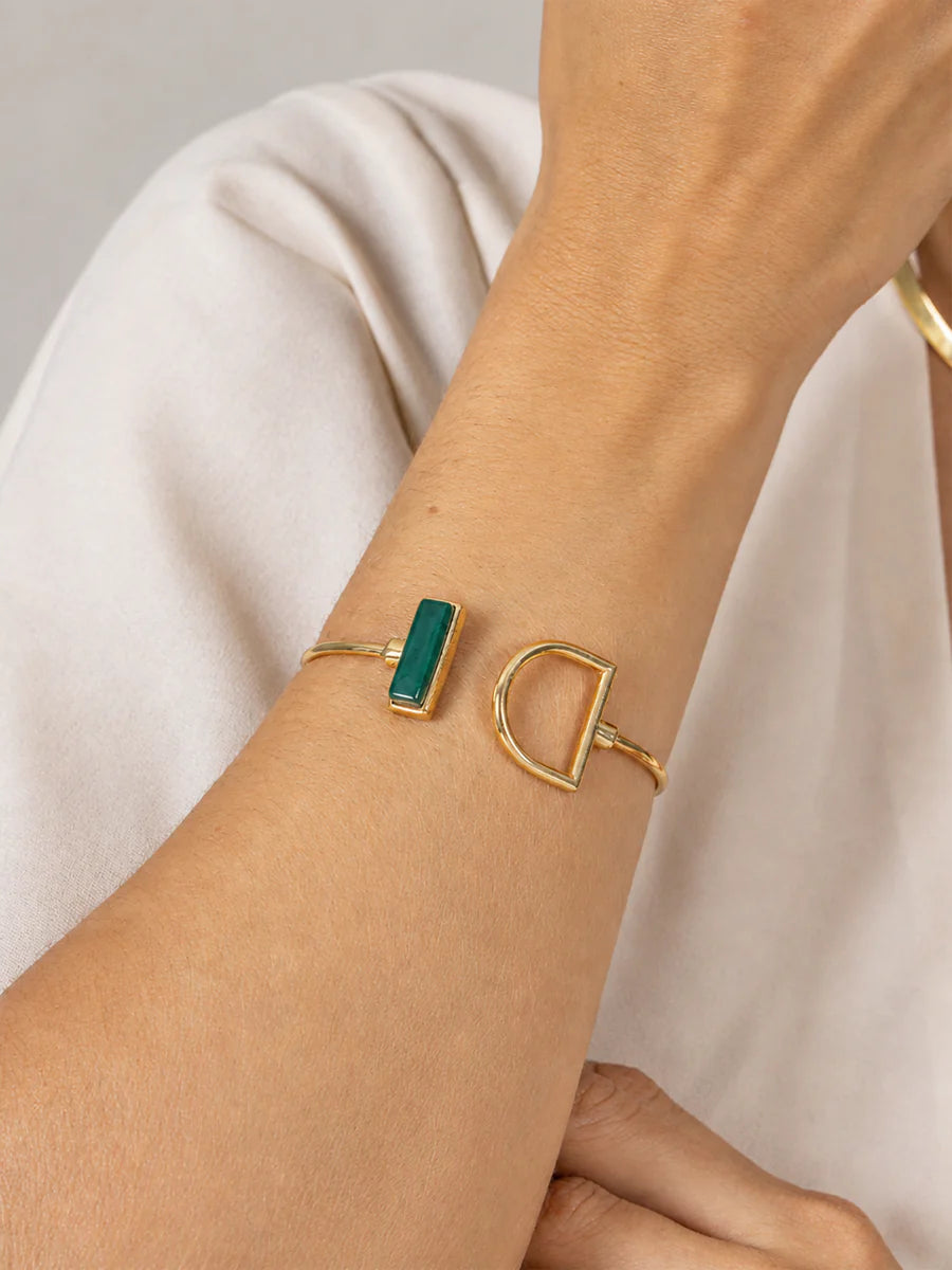 Pulseira com Ágata Verde Natural em Ouro