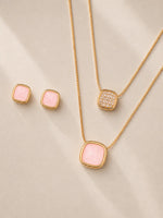 Conjunto com Quartzo Rosa Natural em Ouro