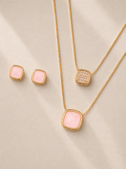 Conjunto com Quartzo Rosa Natural em Ouro