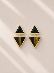 Brinco Triangular com Pedras Naturais em Ouro