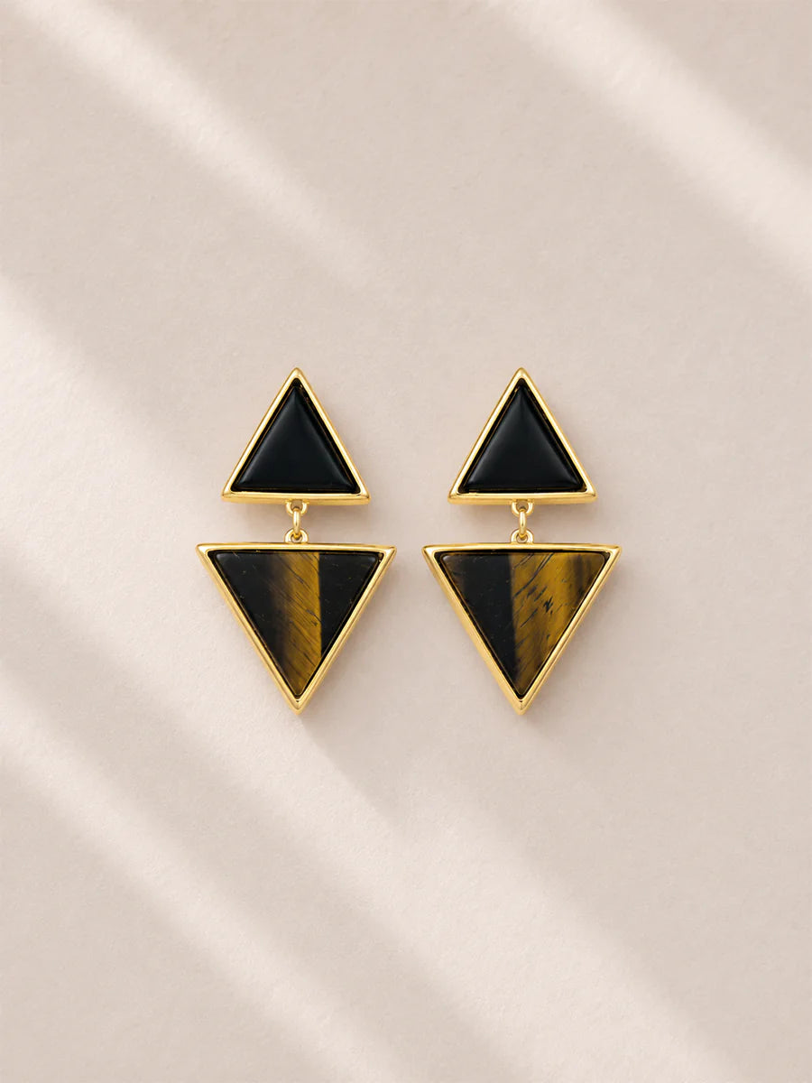 Brinco Triangular com Pedras Naturais em Ouro