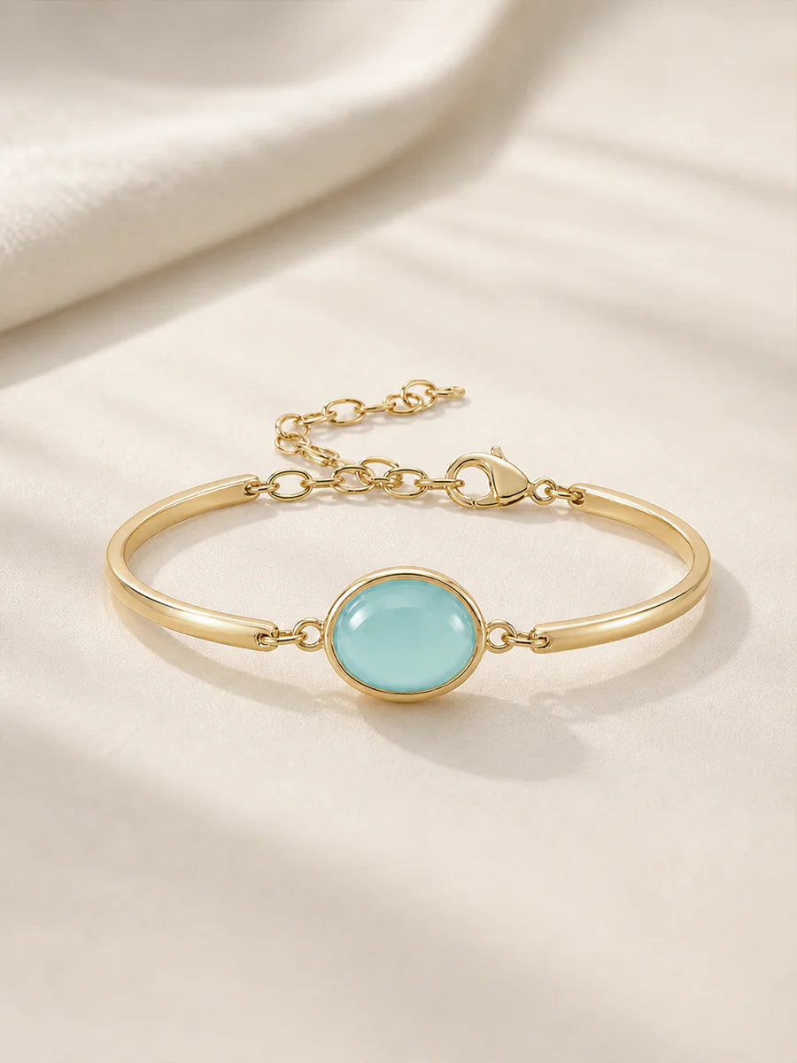 Pulseira com Ágata Azul Natural em Ouro