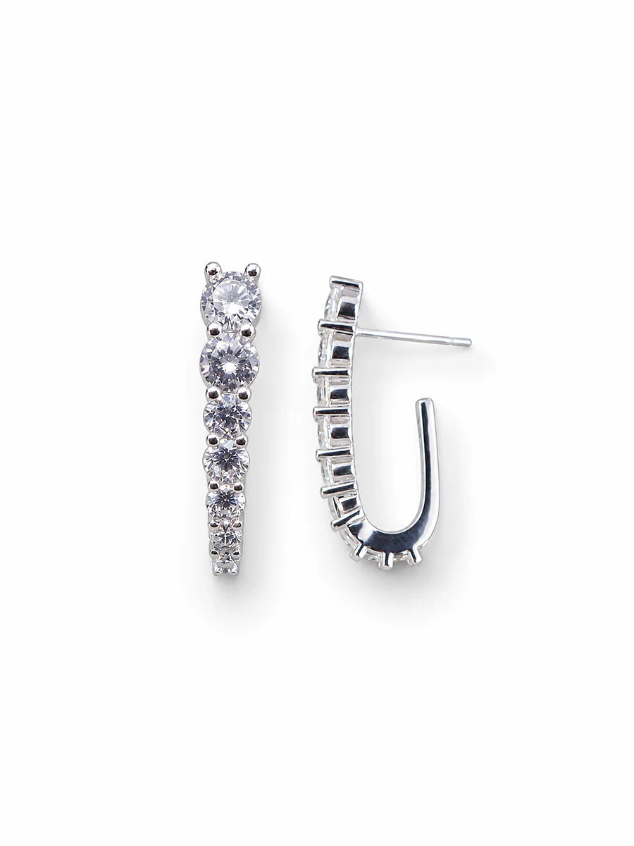 Brinco Ear Hook com Zircônias em Ródio Branco