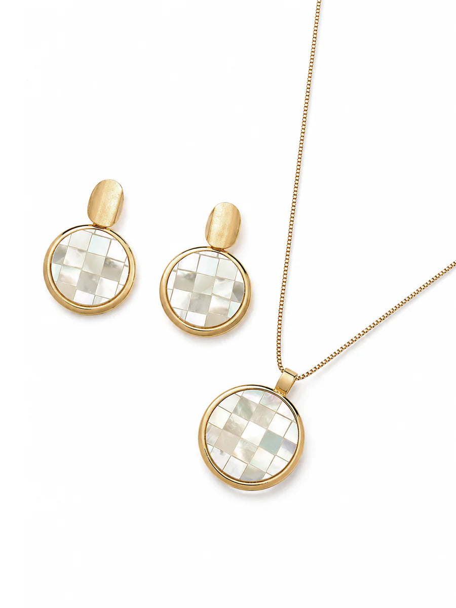Conjunto com Madrepérola Mosaico em Ouro
