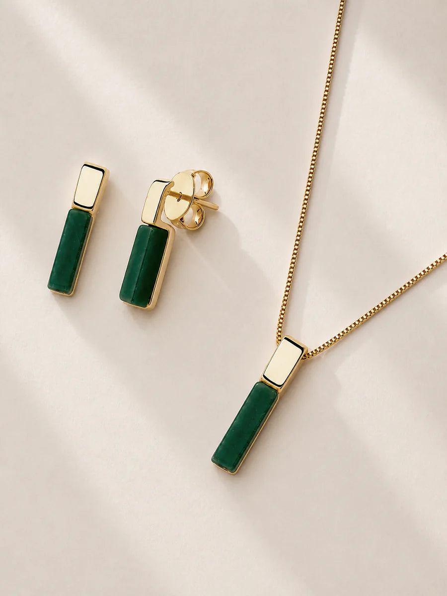 Conjunto com Ágata Verde Natural em Ouro